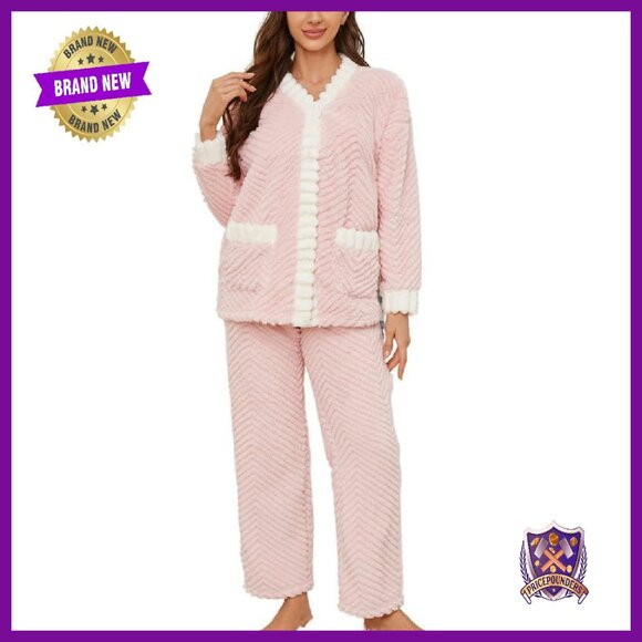 Women's Plush Fleece Pajama Set Soft Cozy Warm Sleepwear Lounge PJS